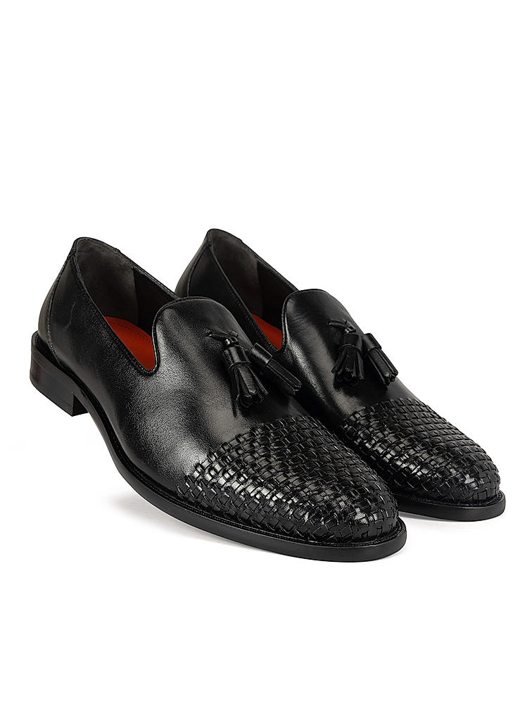 Black Leather Loafers With Tassels