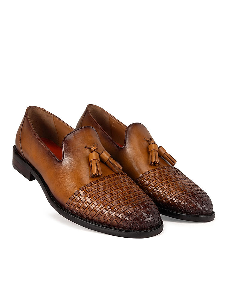 Tan Leather Loafers With Tassels