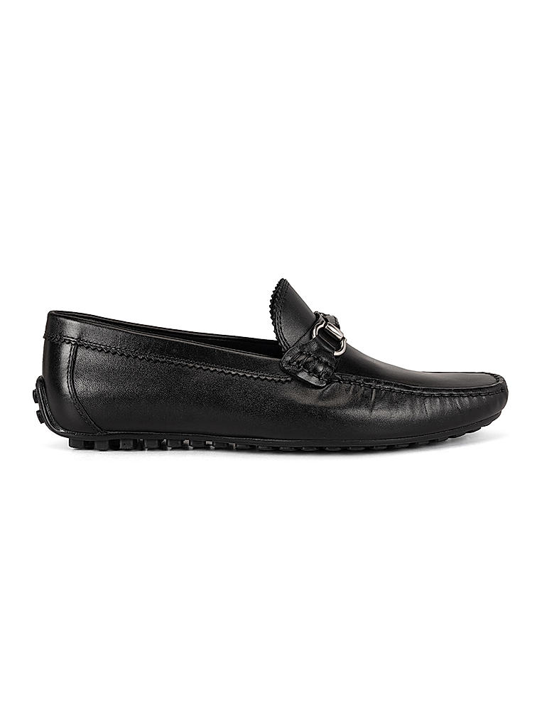 Black Moccasins With Metal Embellishment