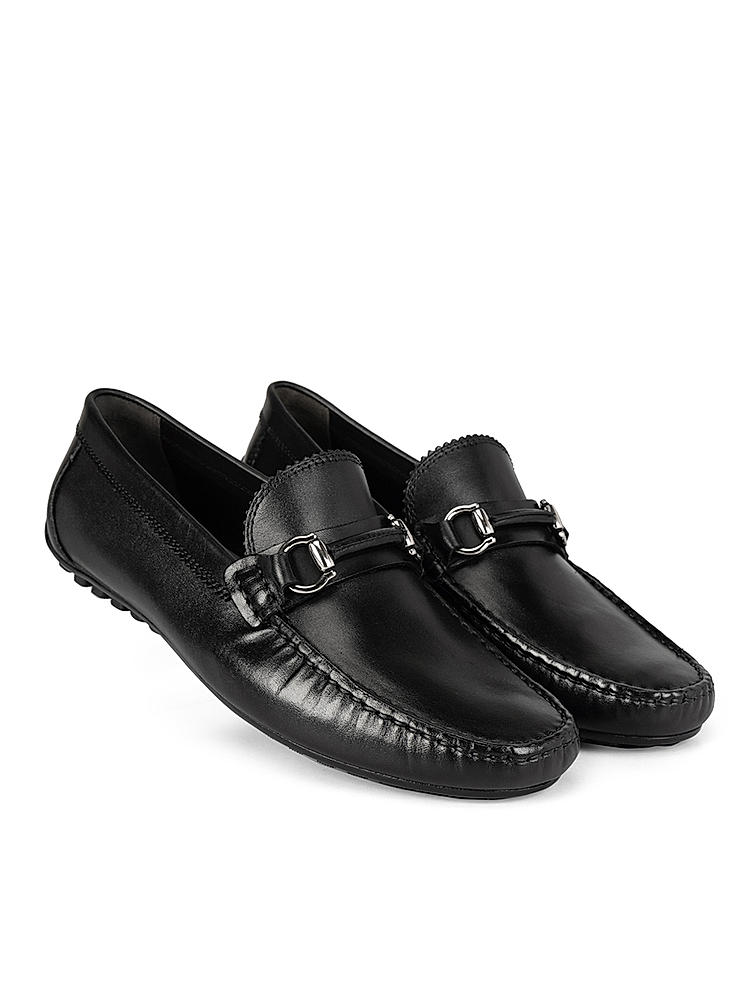 Black Moccasins With Metal Embellishment