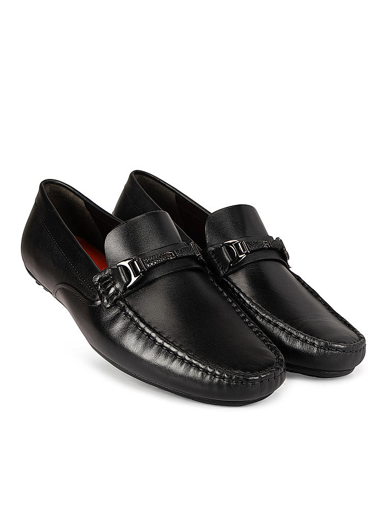 Black Moccasins With Metal Embellishment