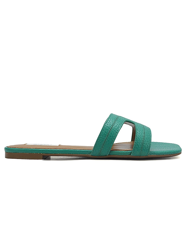 Green Textured Leather Sliders