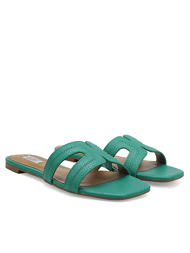 Green Textured Leather Sliders