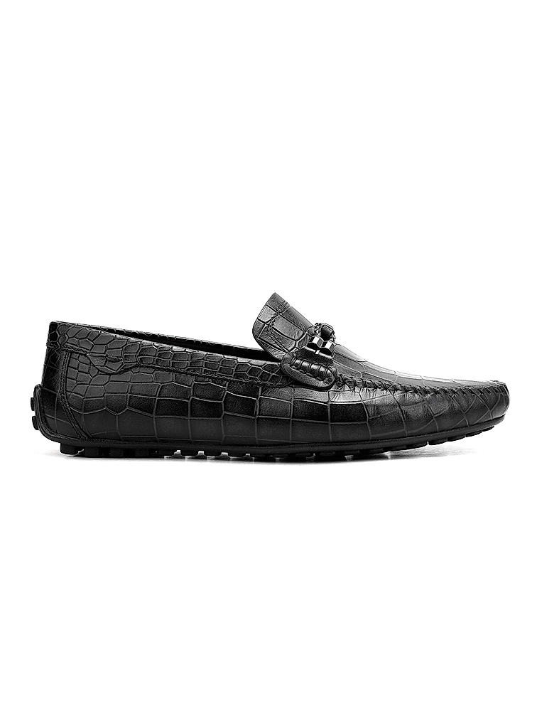 Black Croco Textured Moccasins