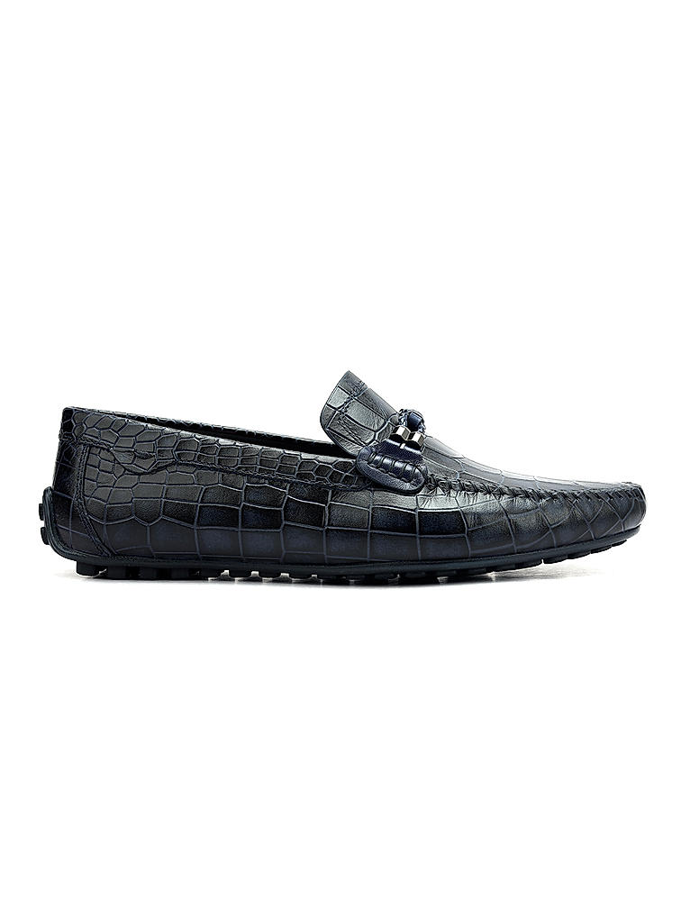 Blue Croco Textured Moccasins