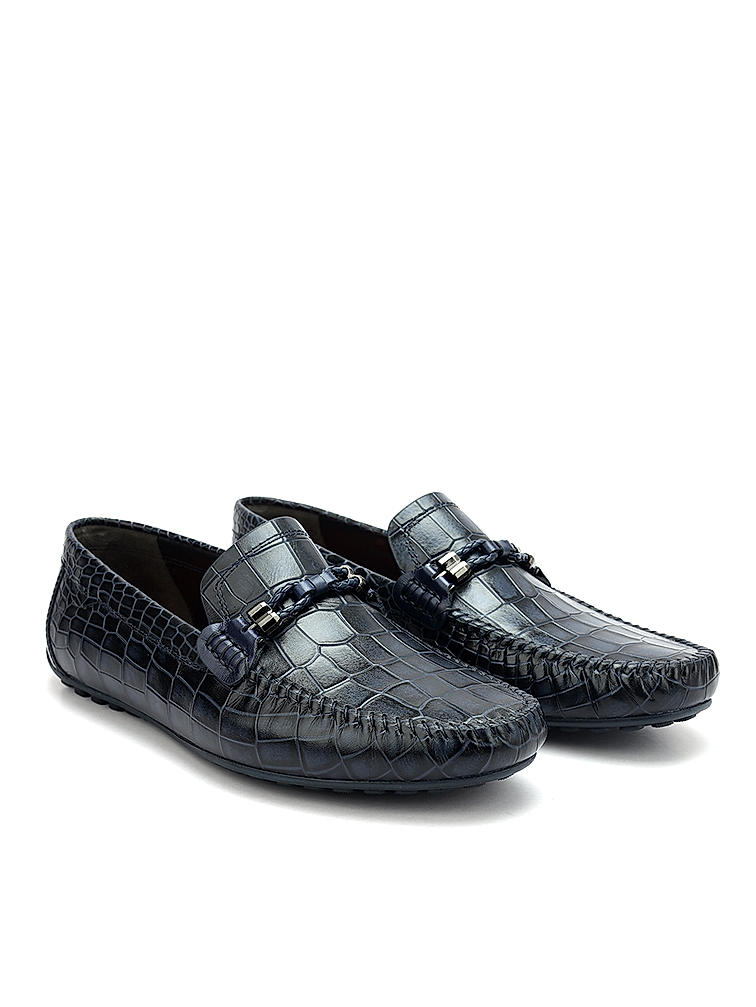 Blue Croco Textured Moccasins