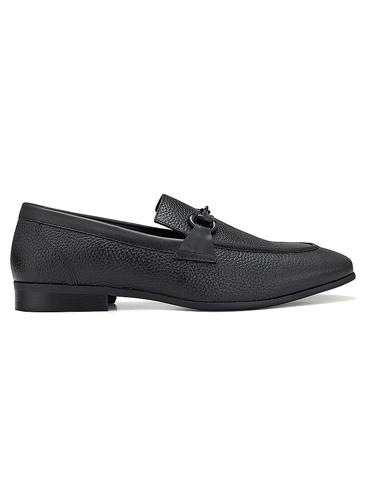 Black Leather Loafers With Buckle