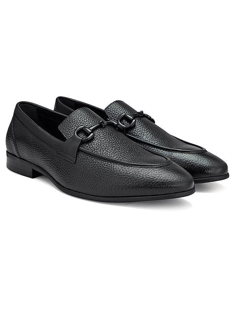 Black Leather Loafers With Buckle