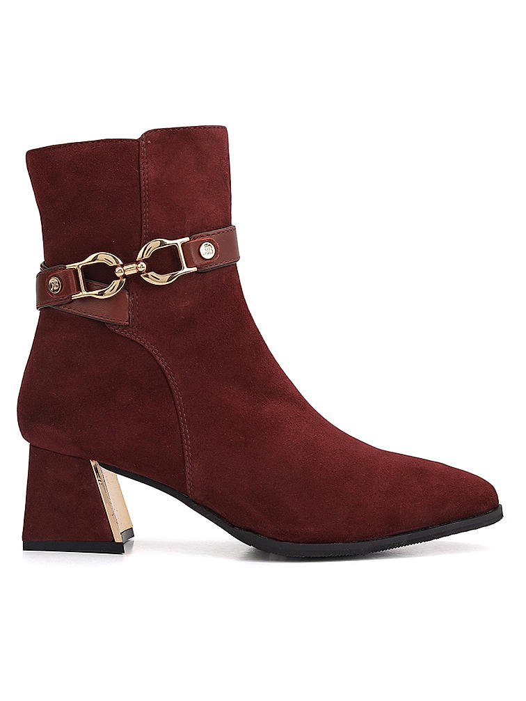 Burgundy Suede Leather Ankle Boots