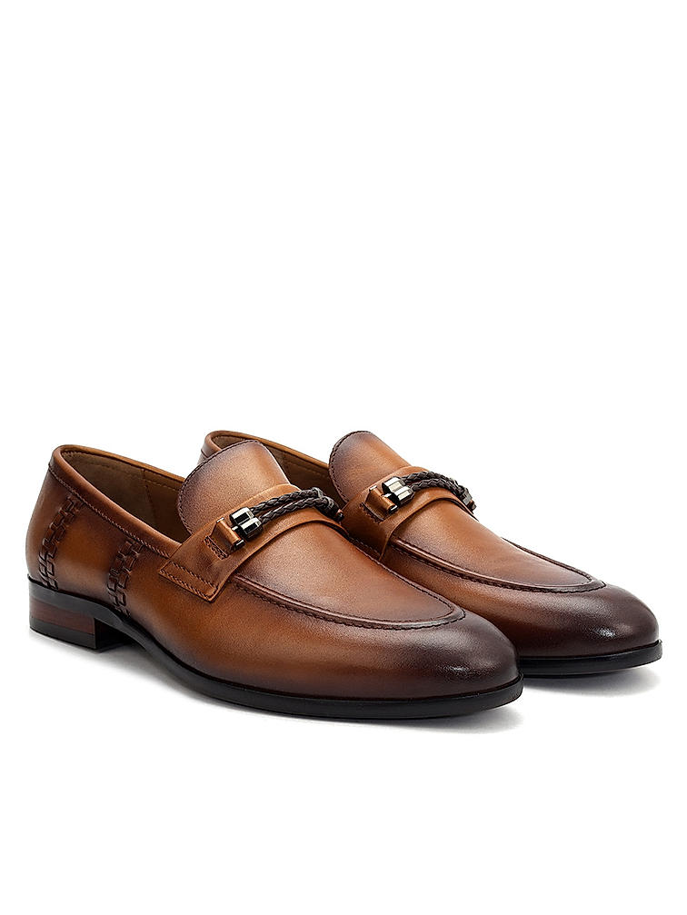 Tan Loafers With Braided Panel