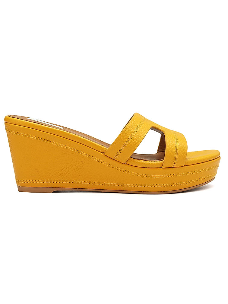 Mustard Textured Leather Wedges