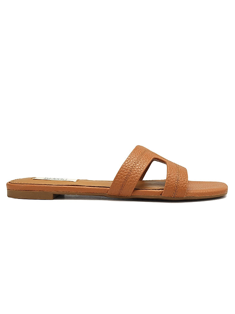 Tan Textured Leather Sliders