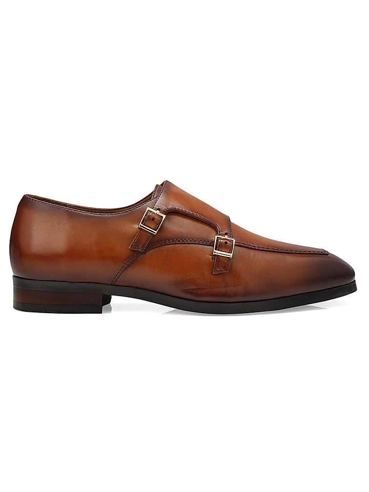 Tan Plain Leather Monk Straps