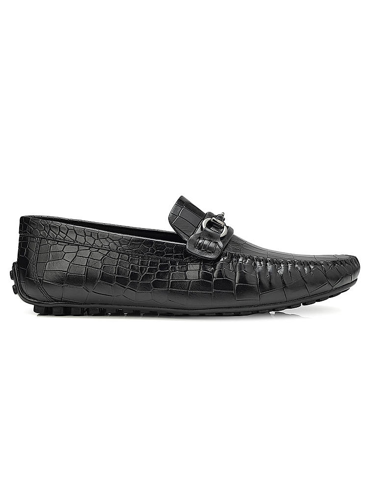 Black Croco Textured Moccasins