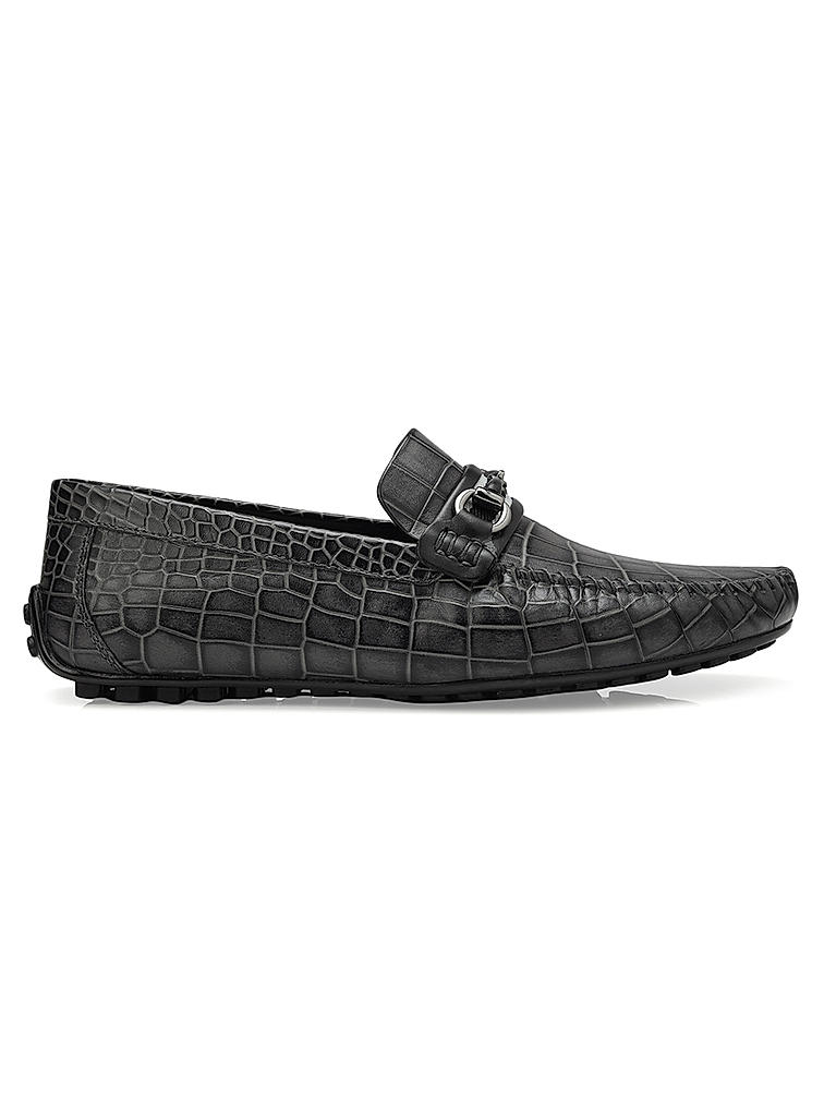 Grey Croco Textured Moccasins