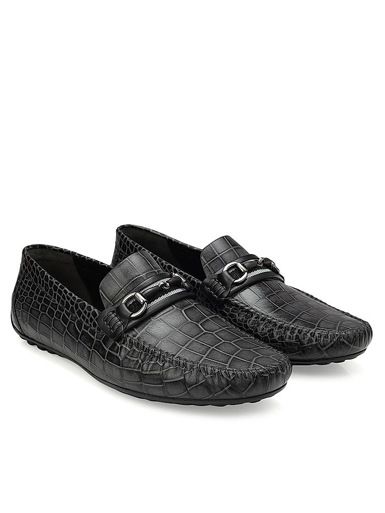 Grey Croco Textured Moccasins