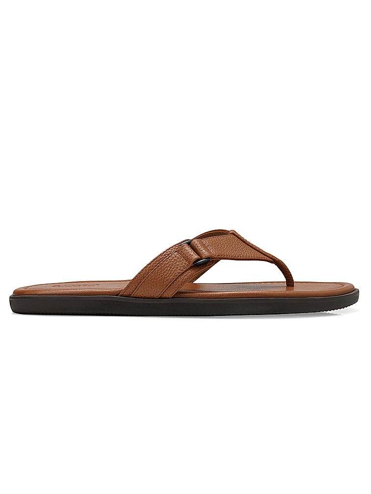 Tan Textured Leather Thong Slippers