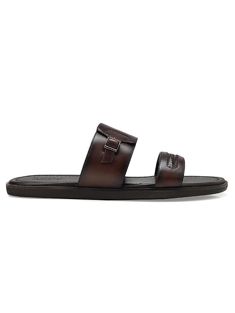 Brown Leather Sliders