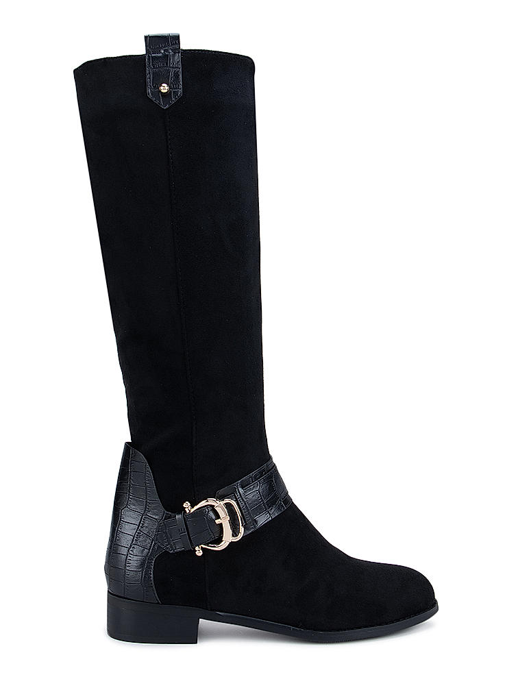 Black Faux Suede Knee High Boots