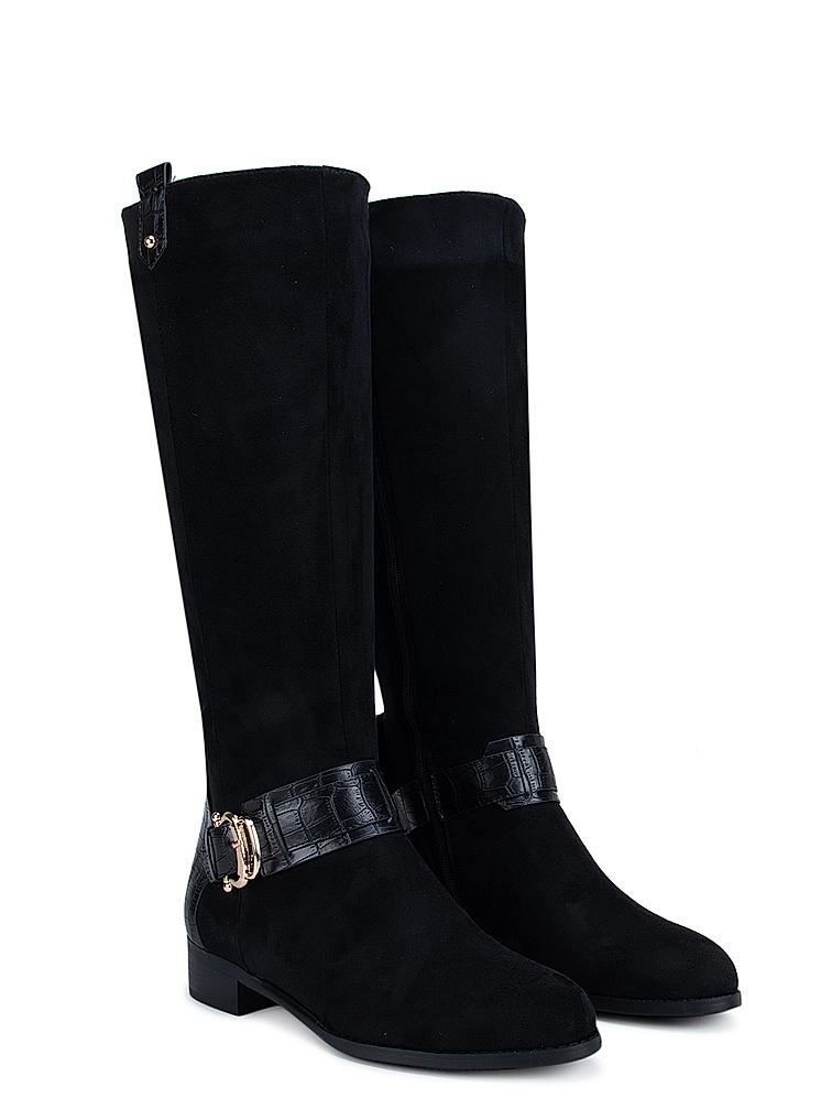 Black Faux Suede Knee High Boots