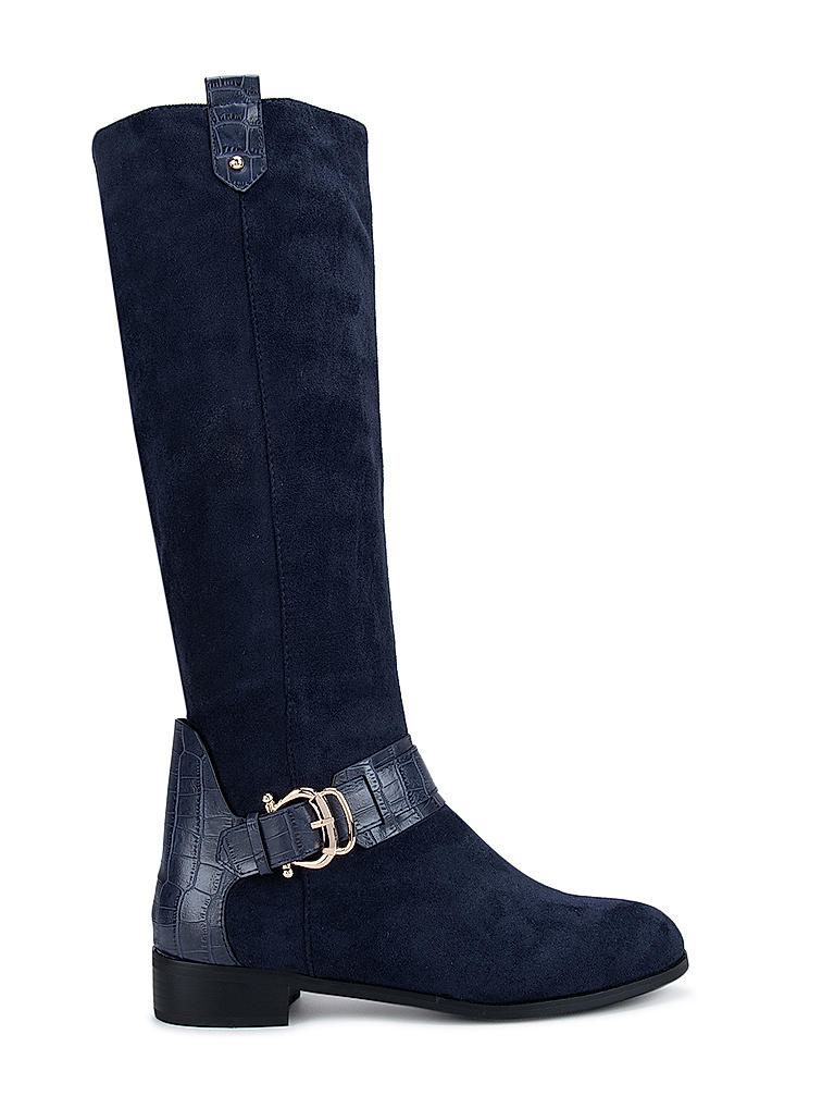 Blue Faux Suede Knee High Boots