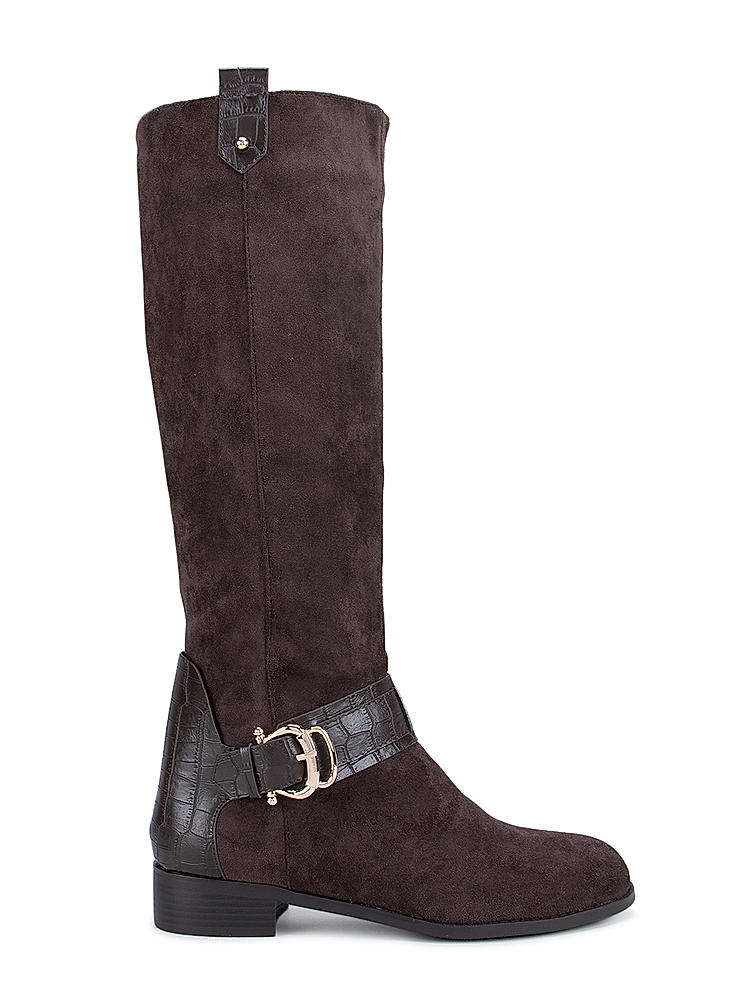 Brown Faux Suede Knee High Boots