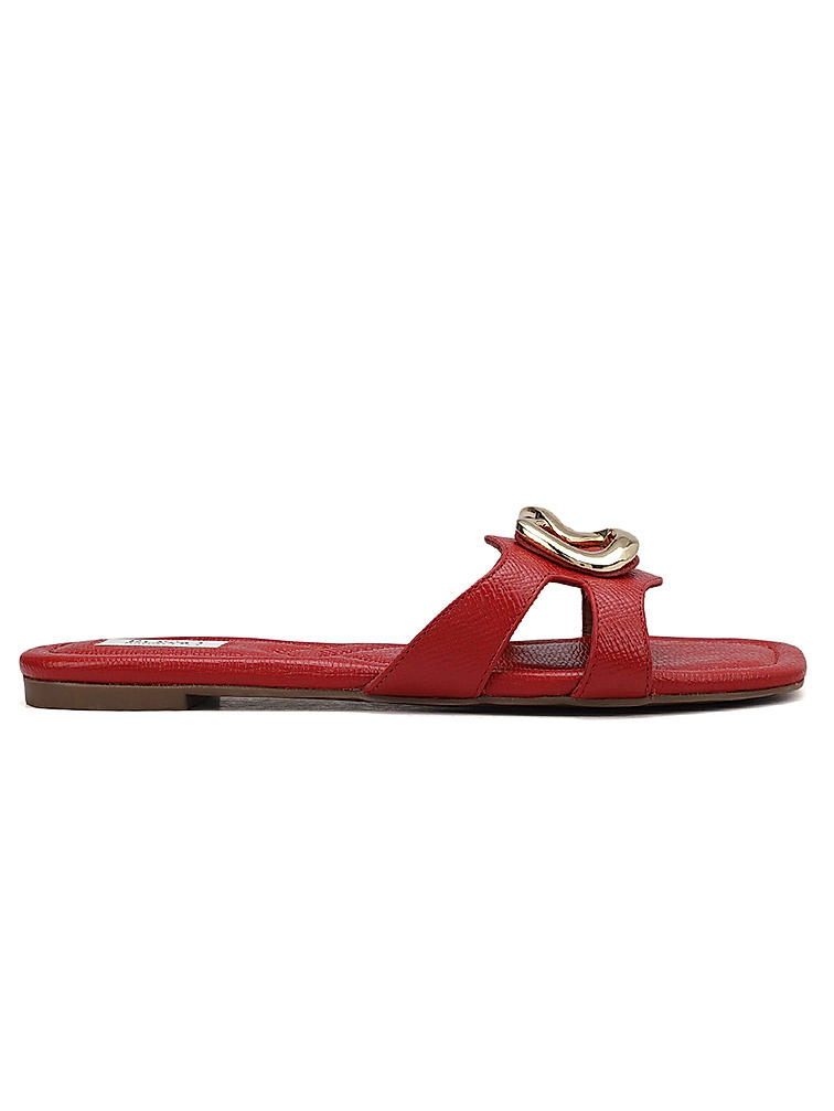 Red Leather Flats With Buckle