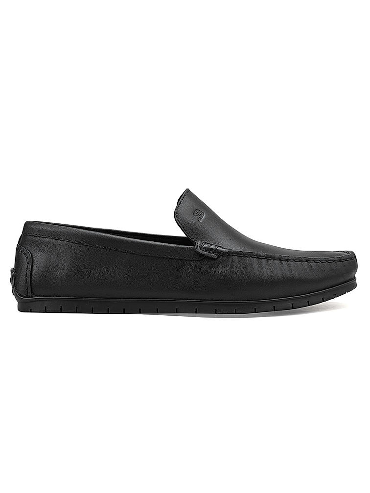 Black Plain Leather Moccasins