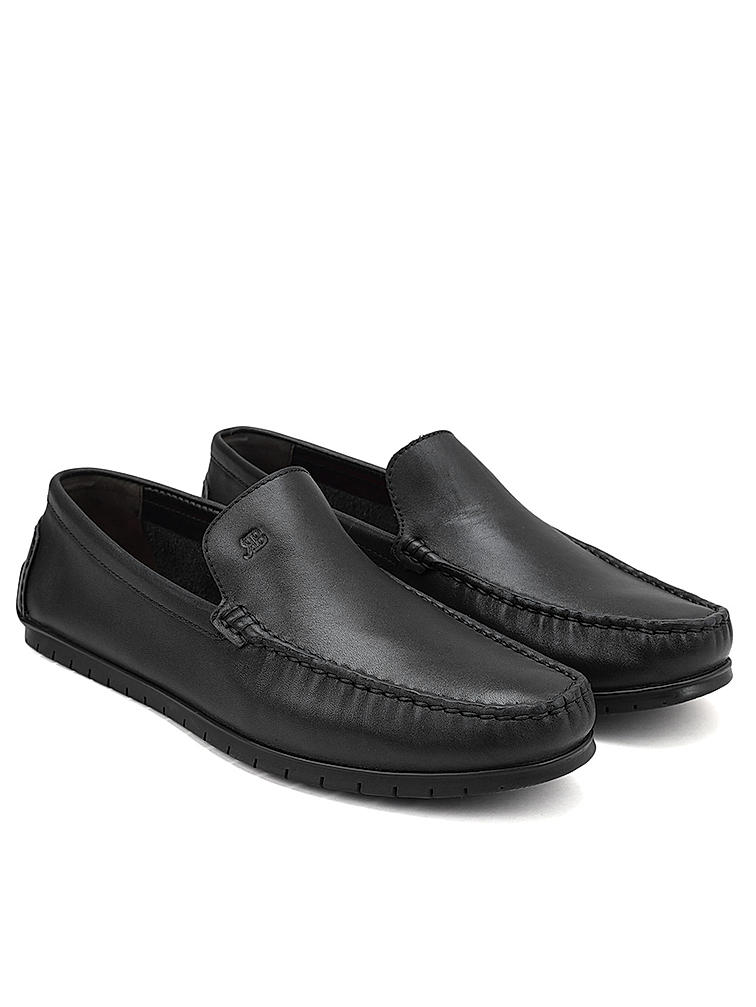 Black Plain Leather Moccasins