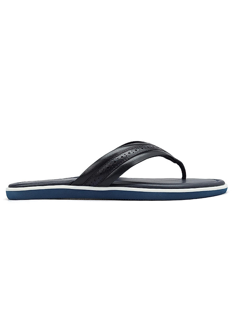 Navy Thong Leather Slippers