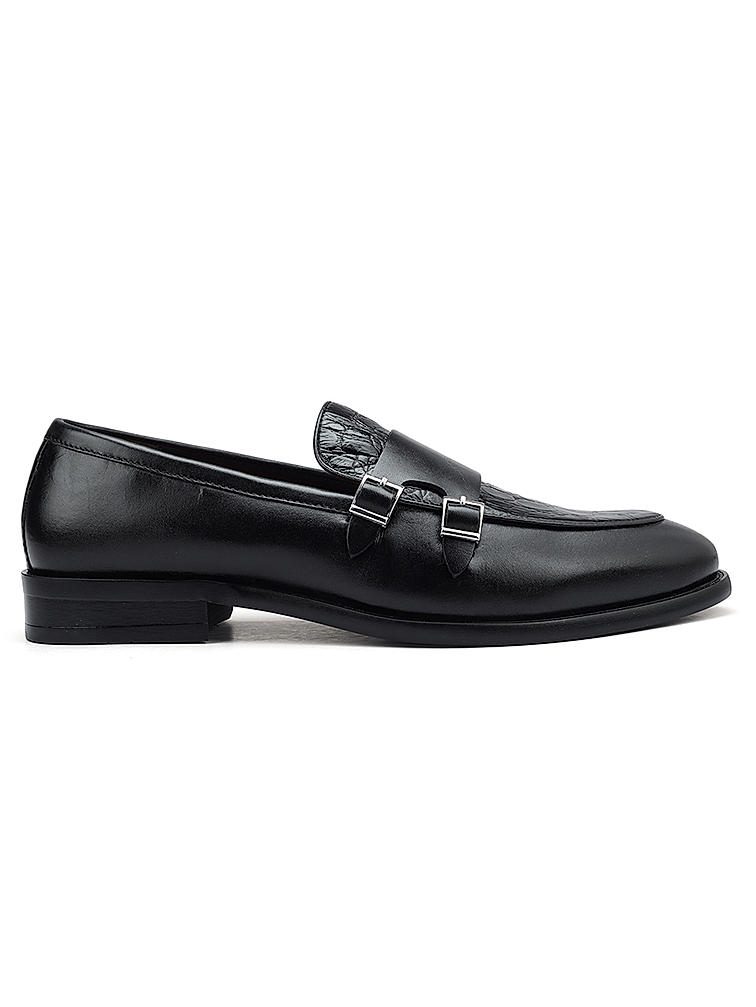 Black Croco Textured Monk Straps