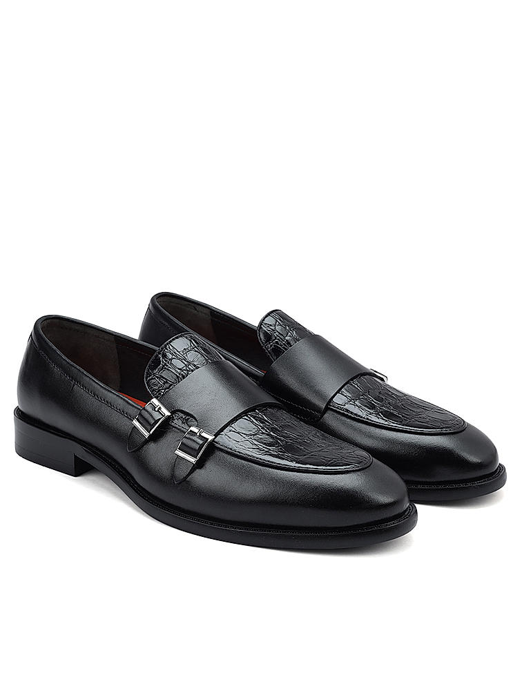 Black Croco Textured Monk Straps