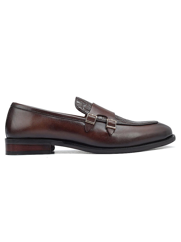 Coffee Croco Textured Monk Straps