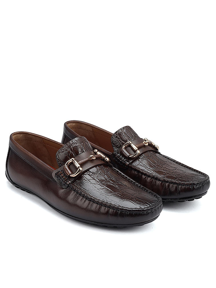 Coffee Croco Textured Moccasins