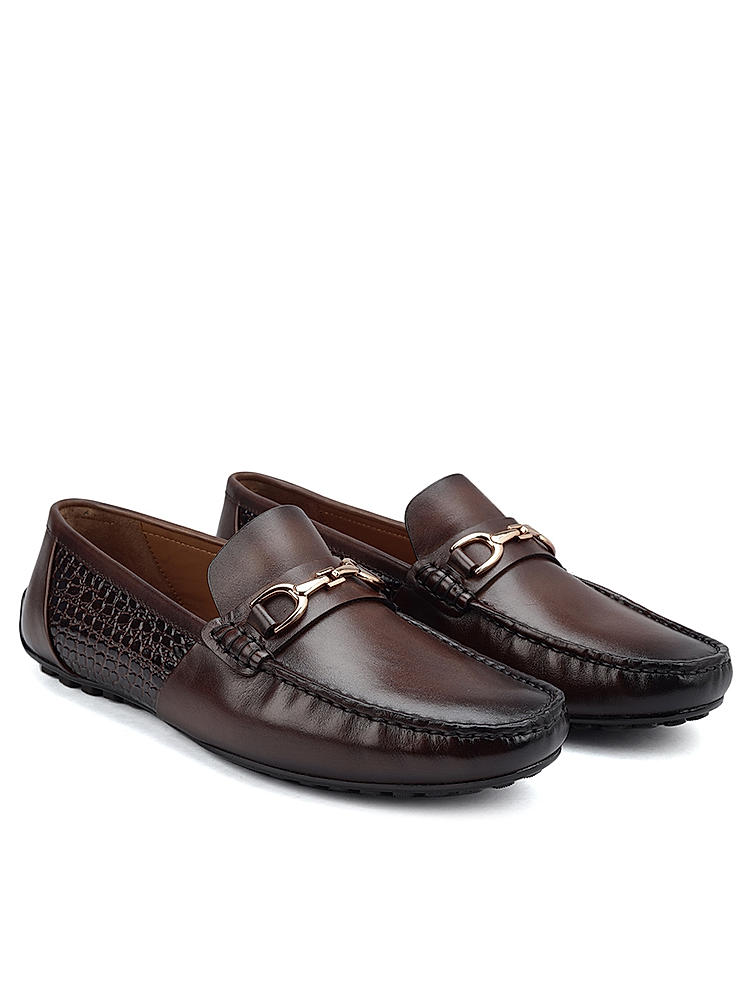 Coffee Leather Moccasins With Buckle