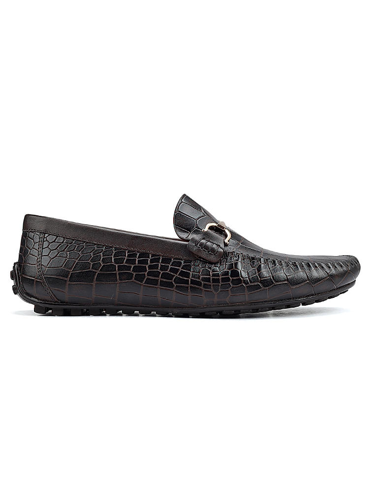 Coffee Croco Textured Moccasins