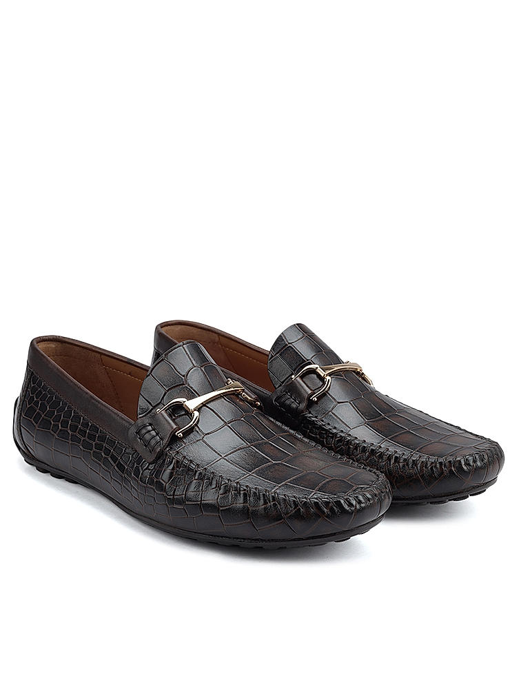 Coffee Croco Textured Moccasins