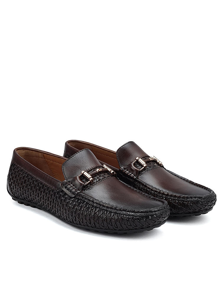 Coffee Textured Leather Moccasins