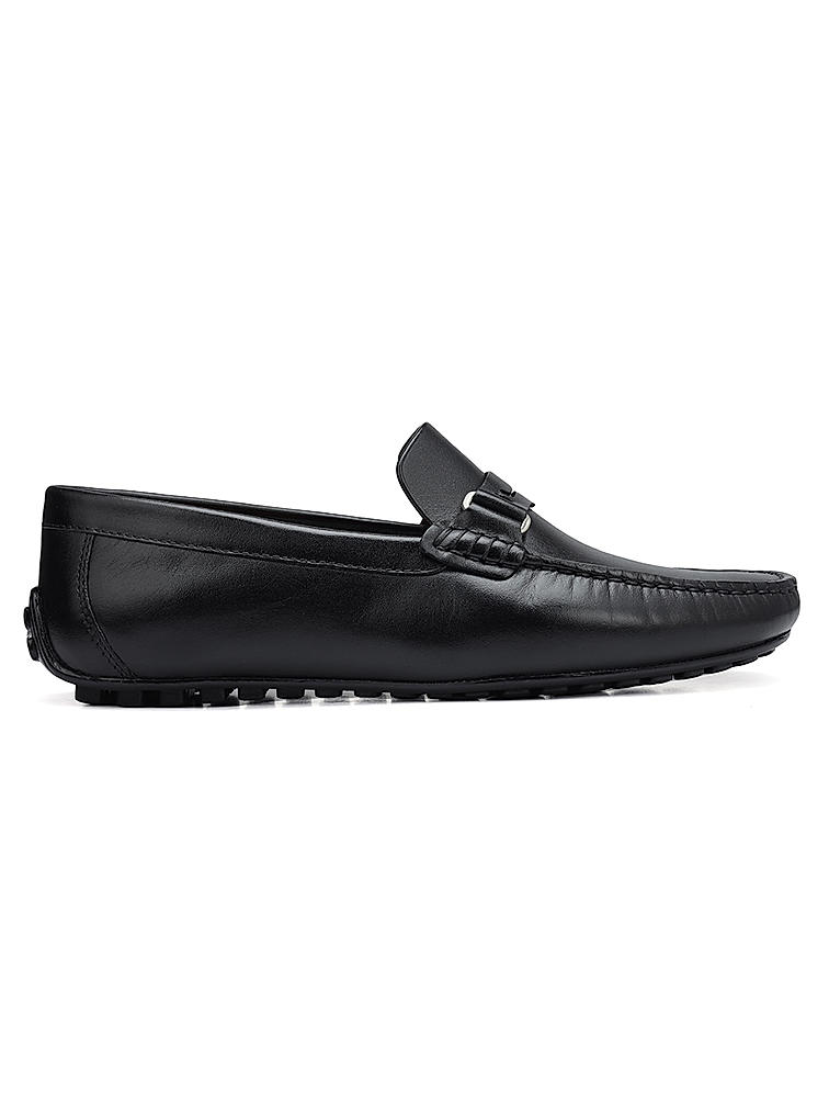 Black Leather Moccasins With Panel