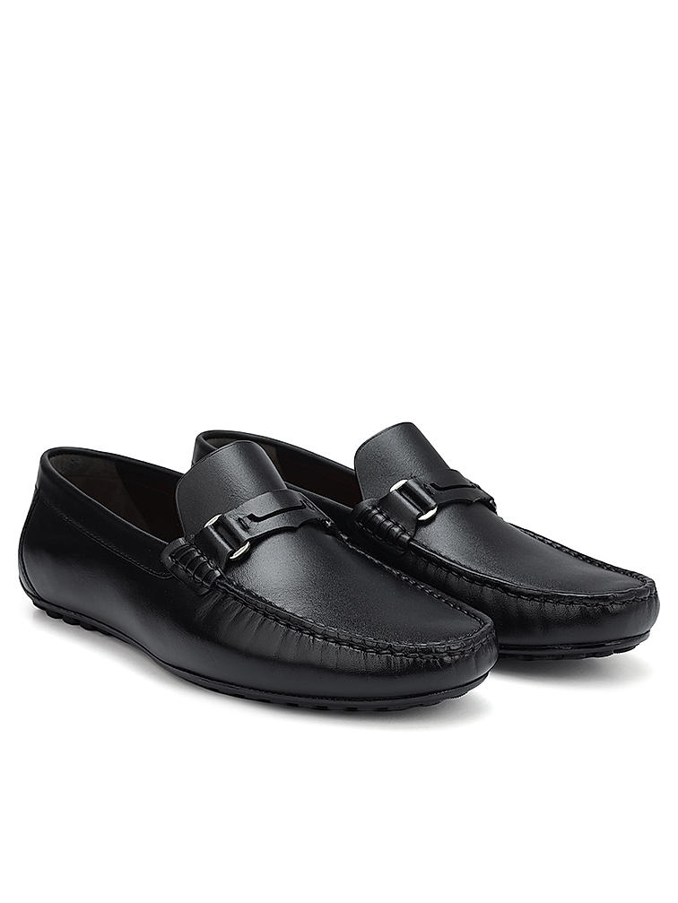 Black Leather Moccasins With Panel