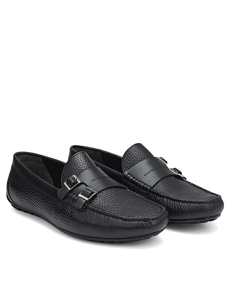 Black Monk Strap Style Moccasins