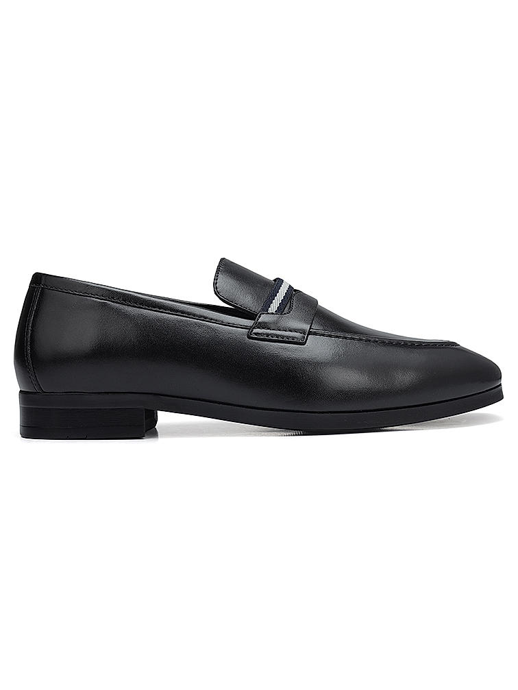 Black Striped Leather Loafers