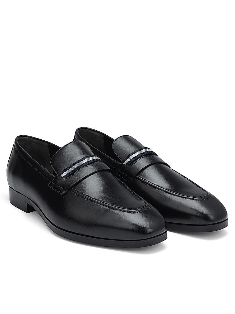 Black Striped Leather Loafers