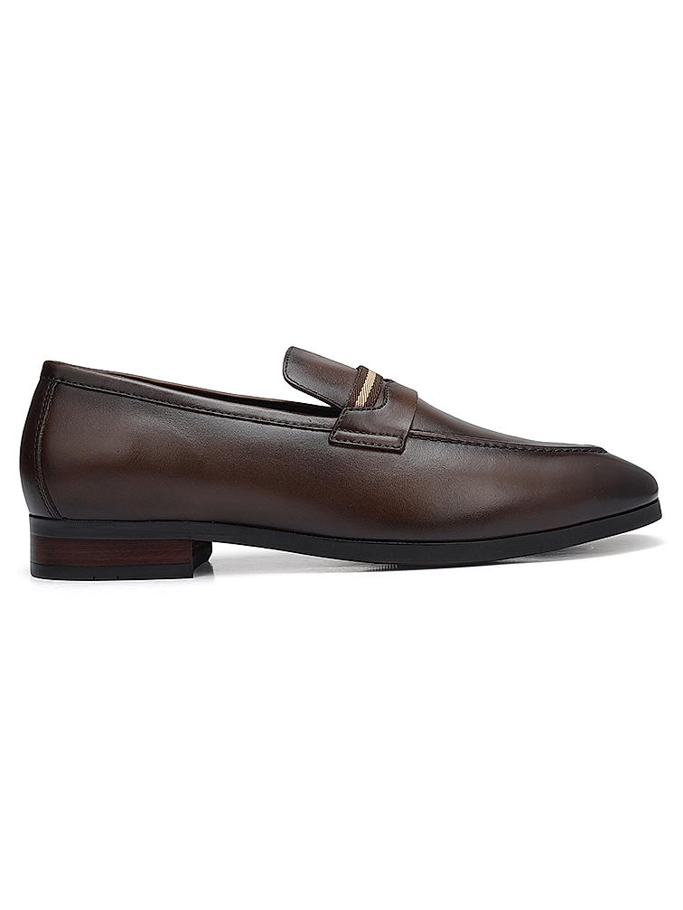 Brown Striped Leather Loafers