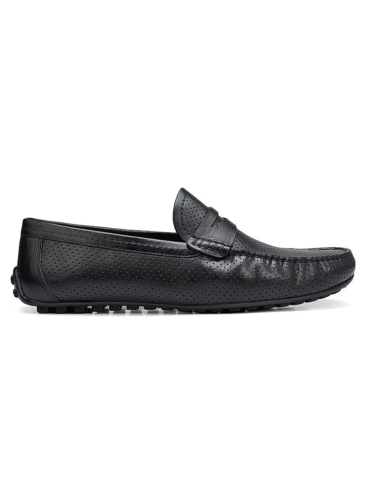 Black perforated Leather Moccasins