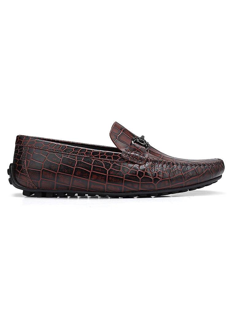 Burgundy Croco Textured Moccasins