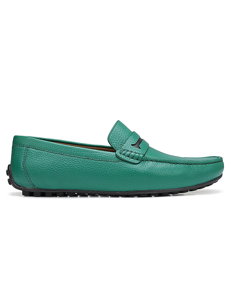 Green Textured Leather Moccasins