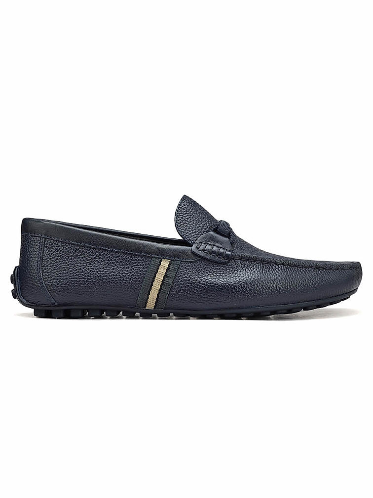 Blue Striped Leather Moccasins