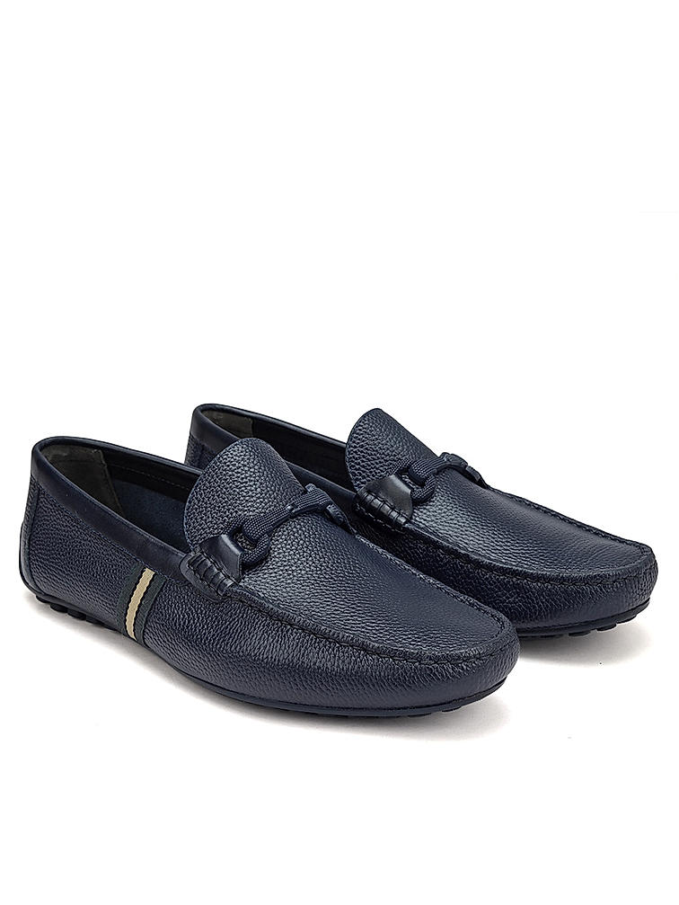 Blue Striped Leather Moccasins