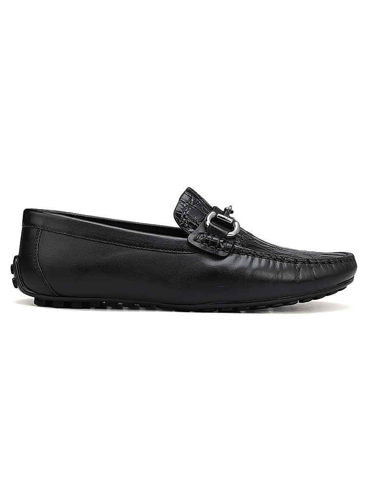 Black Croco Textured Moccasins